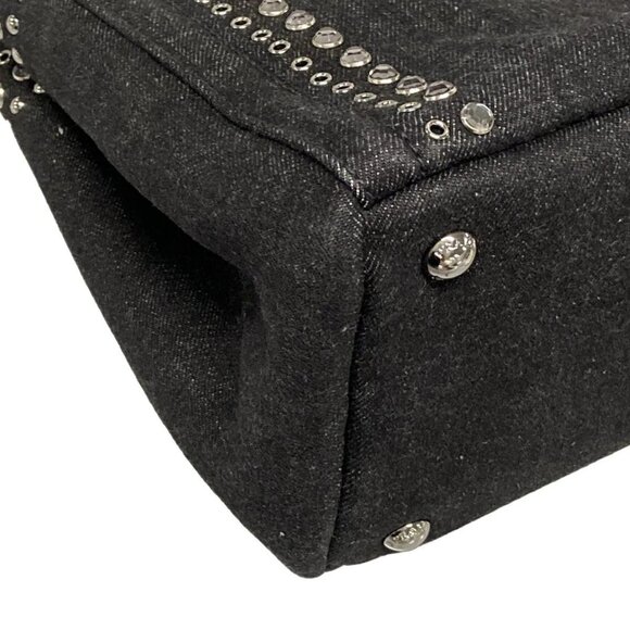 Auth PRADA Canapa BN2439 Black Denim Tote Bag - Picture 4 of 15